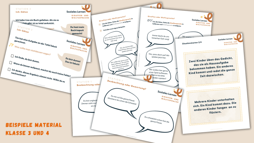Beispiele Unterrichtsmaterial für die praktische Umsetzung der Giraffen- und Wolfssprache in den Klassen 3 und 4 (Grundschule)