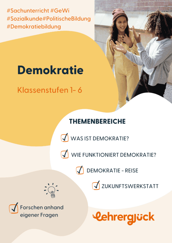 Deckblatt für das Materialpaket Demokratie für die Grundschule der Klassen 1 bis 6.