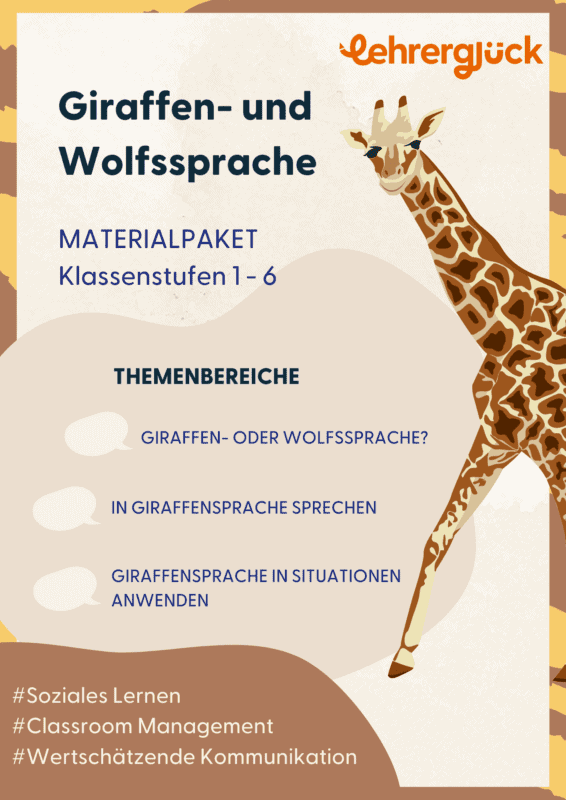 Deckblatt für das Materialpaket Giraffen- und Wolfssprache für die Grundschule der Klassen 1 bis 6.