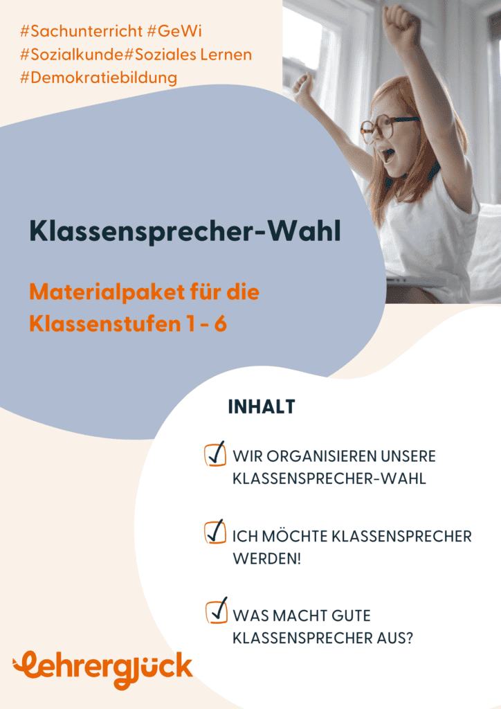 Deckblatt für das Materialpaket Klassensprecherwahl für die Grundschule der Klassen 1 bis 6.