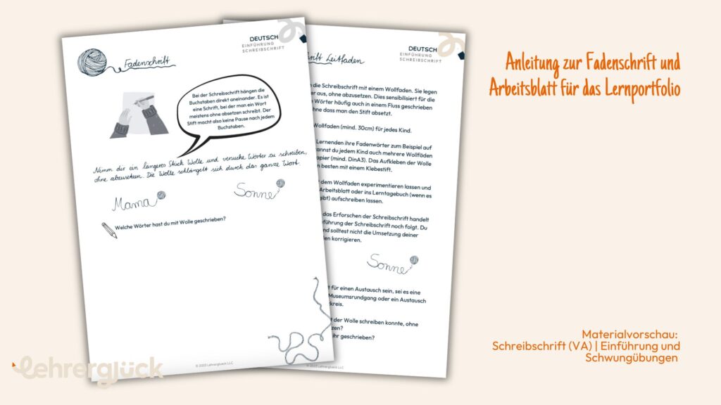 Schreibschrift-Unterricht in der Grundschule revolutionieren: So geht's (Klassen 1-3) 5 Material-Vorschau für die Fadenschrift als Vorstufe zur Schreibschrift