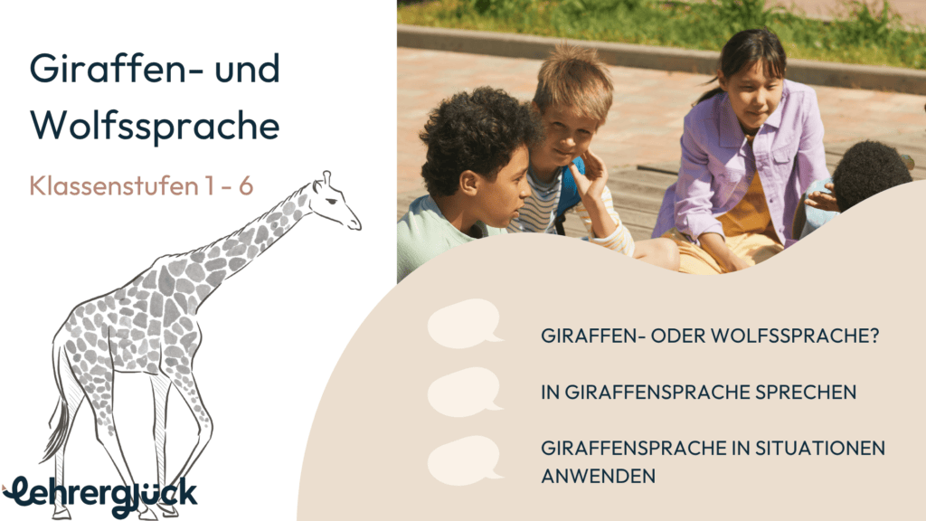 Deckblatt für das Materialpaket Giraffen- und Wolfssprache für die Grundschule der Klassen 1 bis 6.